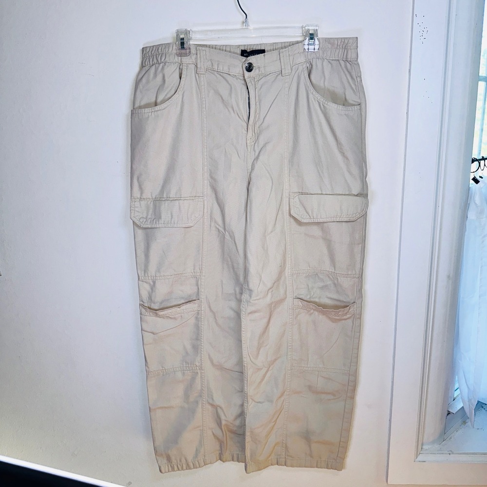 Aeropostale Utility Cargo Pants Tan Khaki Straight Leg Elastic Waist Womens
